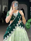Tantalizing Pista Green Zari Weaving Silk Lehenga Choli With Dupatta - Ethnic Plus In