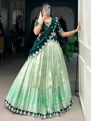 Tantalizing Pista Green Zari Weaving Silk Lehenga Choli With Dupatta - Ethnic Plus In
