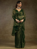 Tantalizing Green Chiffon Pre-Stitched Bollywood Saree With Blouse