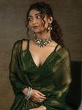 Tantalizing Green Chiffon Pre-Stitched Bollywood Saree With Blouse