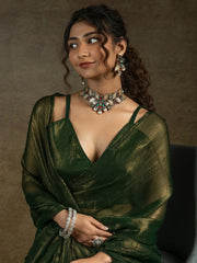 Tantalizing Green Chiffon Pre-Stitched Bollywood Saree With Blouse