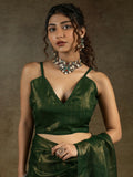 Tantalizing Green Chiffon Pre-Stitched Bollywood Saree With Blouse