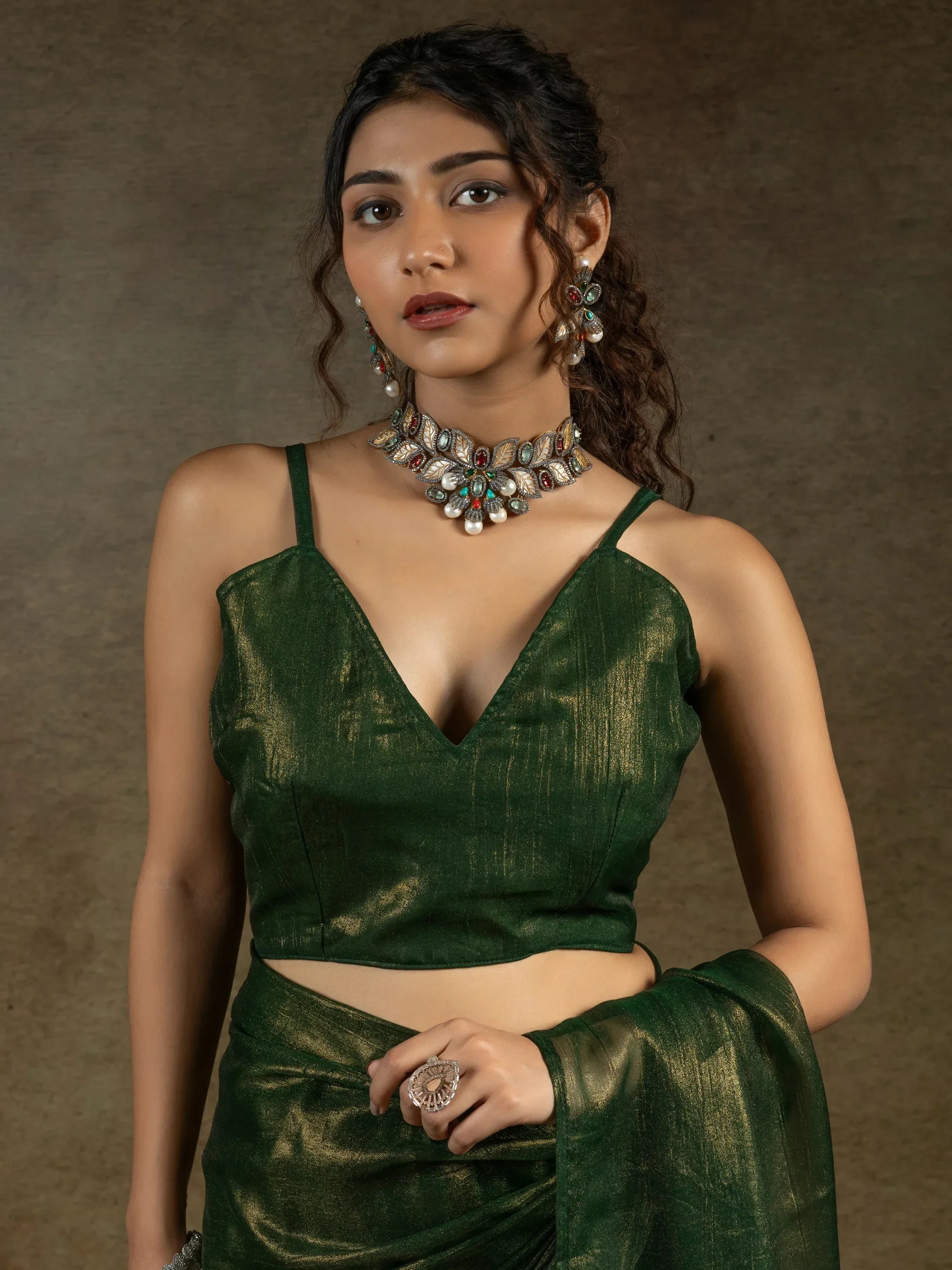 Tantalizing Green Chiffon Pre-Stitched Bollywood Saree With Blouse