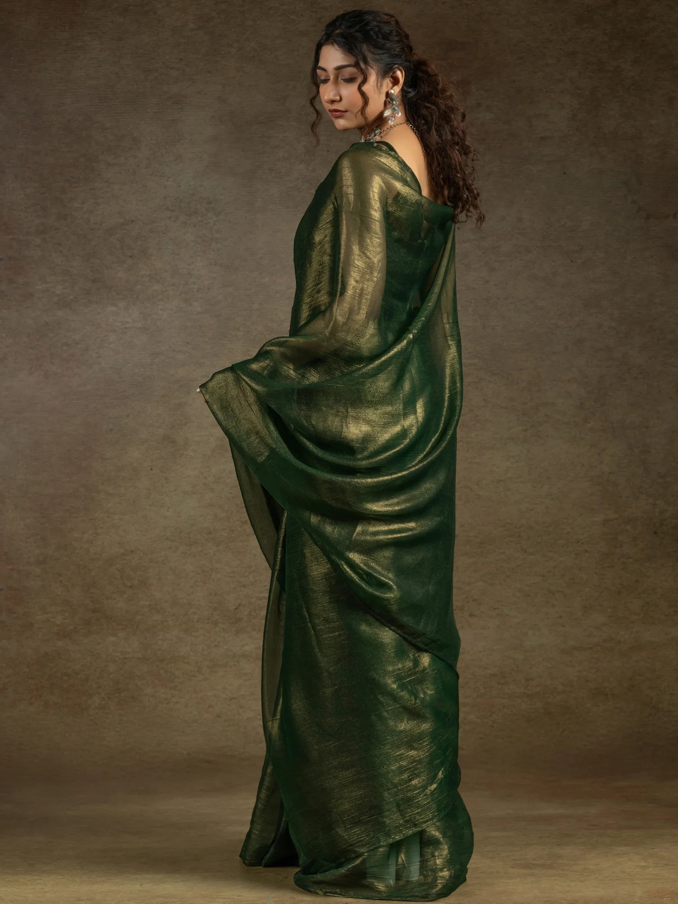 Tantalizing Green Chiffon Pre-Stitched Bollywood Saree With Blouse