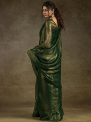 Tantalizing Green Chiffon Pre-Stitched Bollywood Saree With Blouse