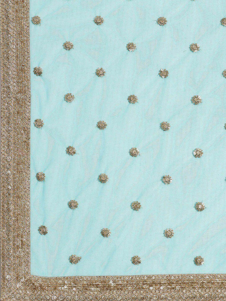 Turquoise Blue Semi-Stitched Myntra Wedding Wear Lehenga & Unstitched Blouse with Dupatta