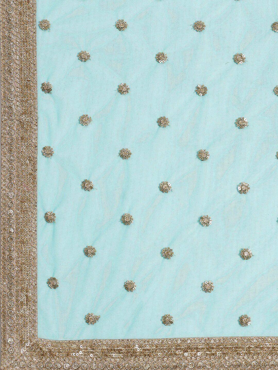 Turquoise Blue Semi-Stitched Myntra Wedding Wear Lehenga & Unstitched Blouse with Dupatta