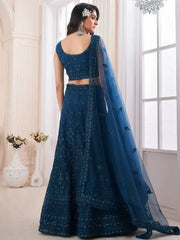 Beauteous Navy Blue Dori Embroidered Net Engagement Wear Lehenga Choli
