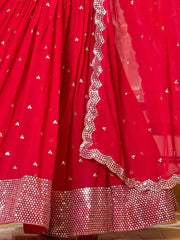 Tempting Red Sequins Work Georgette Function Wear Lehenga Choli - Ethnic Plus In