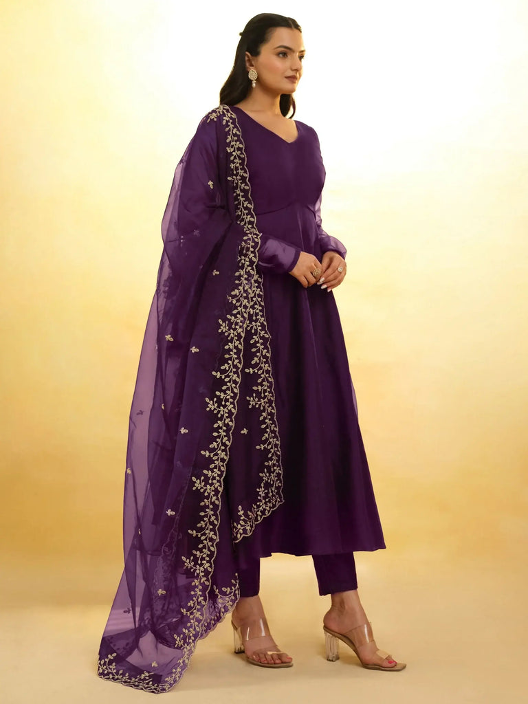 Attractive Purple Organza Festival Wear Salwar Suit With Dupatta