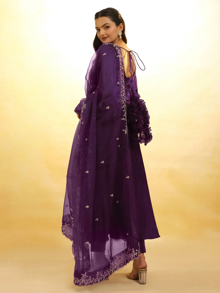 Attractive Purple Organza Festival Wear Salwar Suit With Dupatta