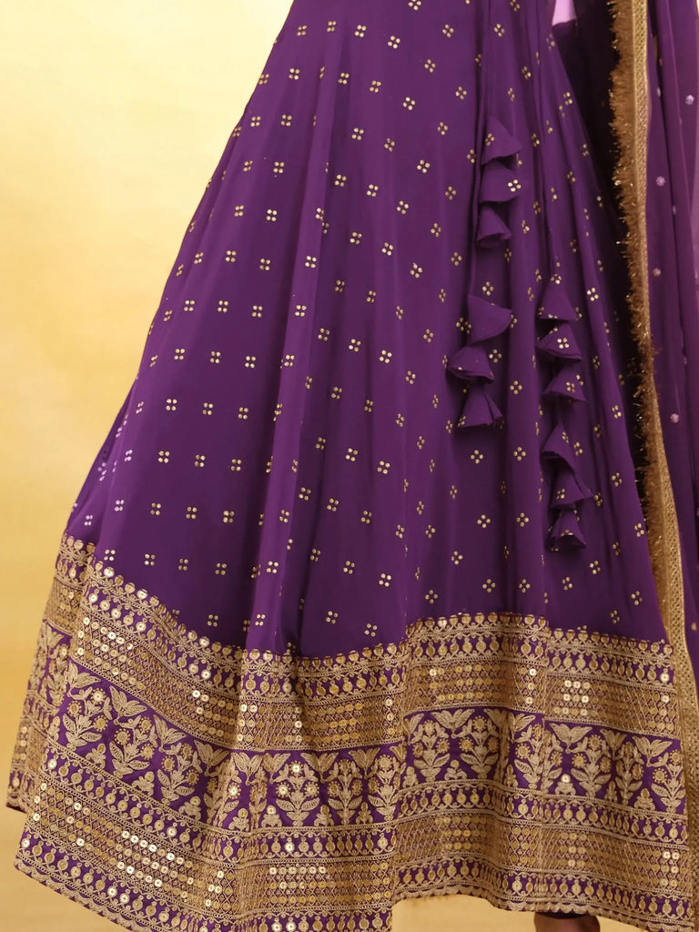 Beautiful Purple Embroidered Georgette Function Wear Salwar Suit