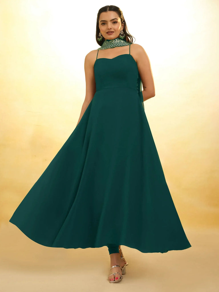 Enchanting Dark Green Georgette Designer Salwar Suit With Dupatta