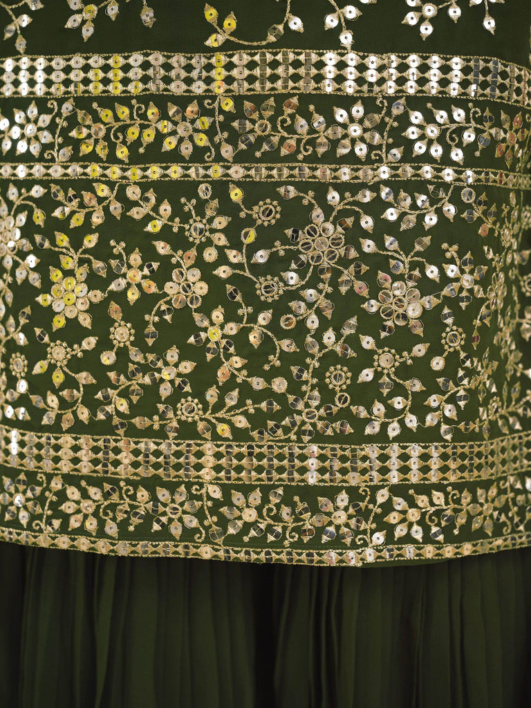 Glamorous Green Embroidered Georgette Mehendi Wear Sharara Suit