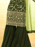 Glamorous Green Embroidered Georgette Mehendi Wear Sharara Suit