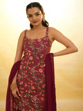 Captivating Maroon Embroidered Net Function Wear Sharara Suit