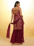 Captivating Maroon Embroidered Net Function Wear Sharara Suit