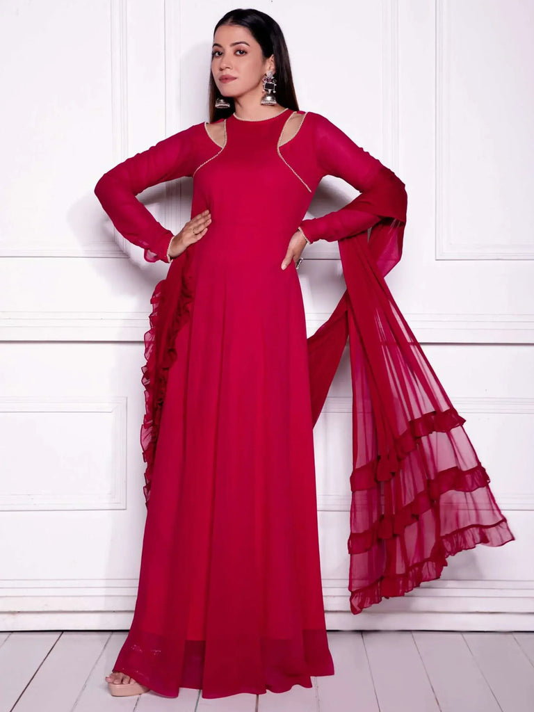 Adorable Pink Color Georgette Function Wear Gown With Dupatta