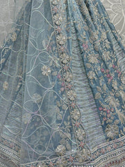 Theatrical Blue Sequins Silk Wedding Wear Lehenga Choli With Dupatta - Ethnic Plus In