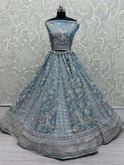 Theatrical Blue Sequins Silk Wedding Wear Lehenga Choli With Dupatta - Ethnic Plus In
