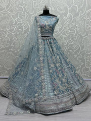 Theatrical Blue Sequins Silk Wedding Wear Lehenga Choli With Dupatta - Ethnic Plus In