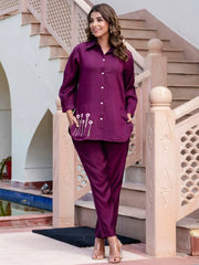 Timeless Purple Silk Blend Office Wear Co - ord Set - Ethnic Plus In