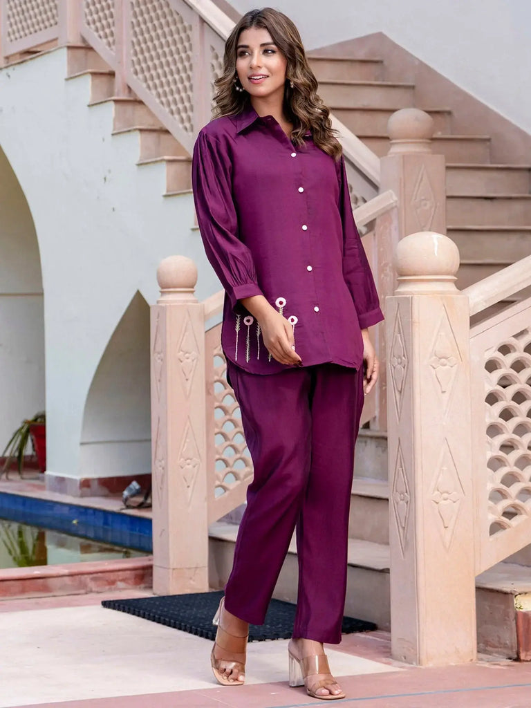 Timeless Purple Silk Blend Office Wear Co - ord Set - Ethnic Plus In