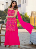 Awesome Pink Floral Embroidered Chinon Palazzo Suit With Dupatta