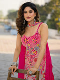 Awesome Pink Floral Embroidered Chinon Palazzo Suit With Dupatta
