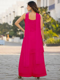 Awesome Pink Floral Embroidered Chinon Palazzo Suit With Dupatta