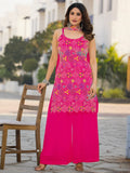 Awesome Pink Floral Embroidered Chinon Palazzo Suit With Dupatta