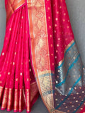 Astonishing Hot Pink Zari Weaving Organza Wedding Wear Saree