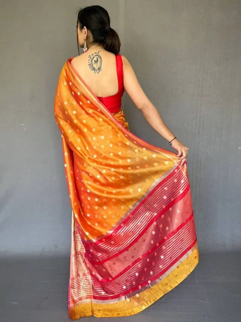 Captivating Yellow Zari Weaving Organza Haldi Wear Saree