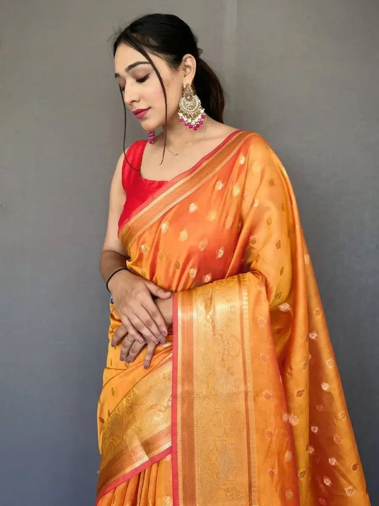 Captivating Yellow Zari Weaving Organza Haldi Wear Saree