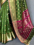 Irresistible Green Zari Woven Organza Mehendi Wear Saree