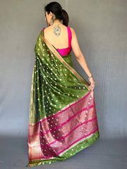 Irresistible Green Zari Woven Organza Mehendi Wear Saree