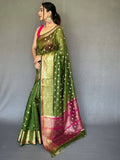 Irresistible Green Zari Woven Organza Mehendi Wear Saree