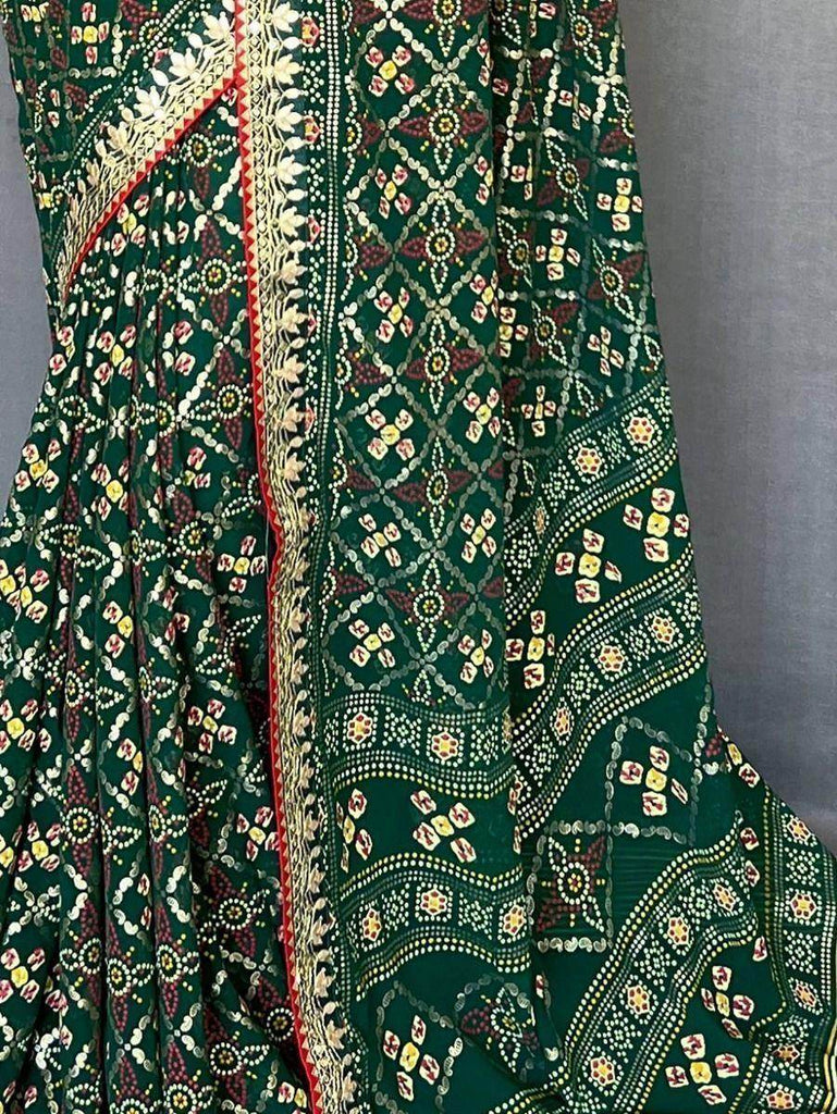 Gorgeous Dark-Green Bandhani Print Georgette Festive Saree With Blouse