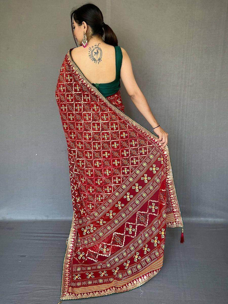 Wonderful Maroon Gotta patti Work Georgette Festive Saree With Blouse