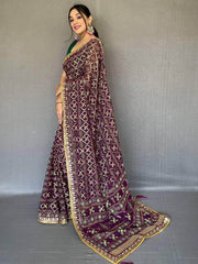 Splendid Wine Bandhani Print Georgette Festive Saree With Blouse