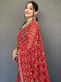 Ravishing Red Bandhani Print Georgette Festive Wear Saree With Blouse