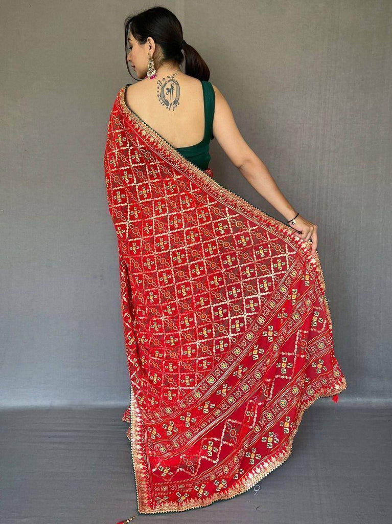 Ravishing Red Bandhani Print Georgette Festive Wear Saree With Blouse