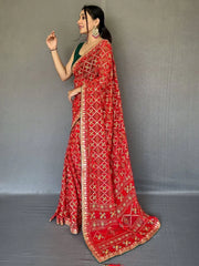 Ravishing Red Bandhani Print Georgette Festive Wear Saree With Blouse