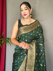 Ravishing Green Zari-Woven Soft Silk Marriage Saree with Blouse