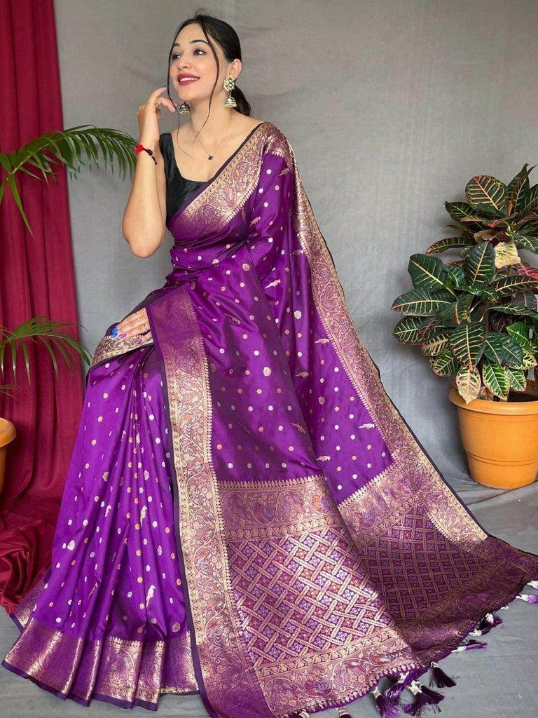 Majestic Purple Zari-Woven Soft Silk Special Occasion Saree & Blouse