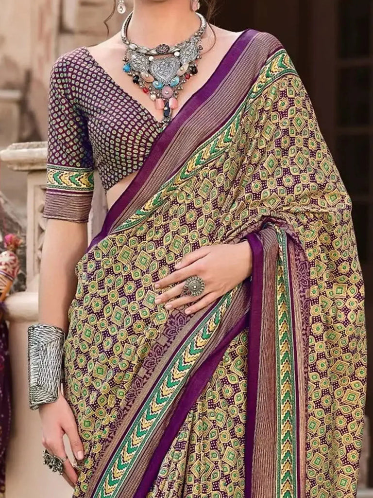 Attractive Purple Patola Printed Silk Function Wear Saree With Blouse