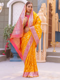 Wonderful Yellow Zari Weaving Banarasi Silk Festival Wear Saree