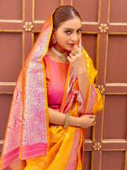 Wonderful Yellow Zari Weaving Banarasi Silk Festival Wear Saree