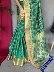 Marvelous Green Zari Weaving Silk Traditional Saree With Blouse