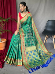 Marvelous Green Zari Weaving Silk Traditional Saree With Blouse